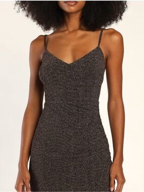 NWT Lulus  Iconic Angles Bronze Lurex Ruched Bodycon Mini Dress